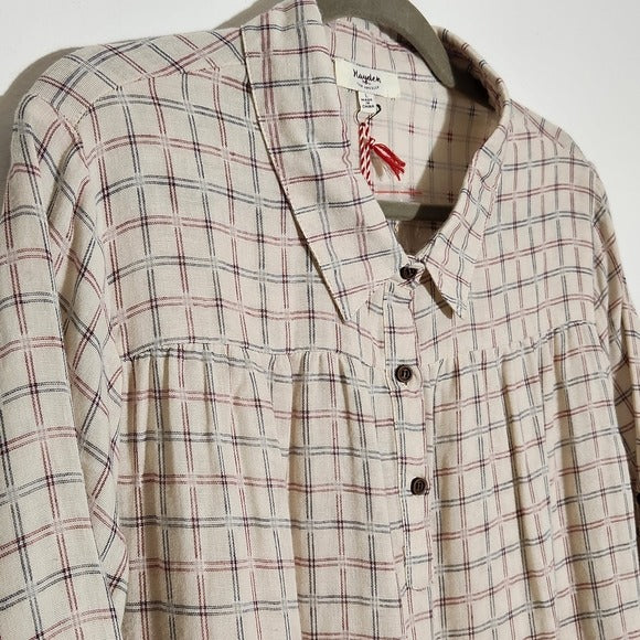 Hayden Los Angeles Beige Plaid Tunic with Ruffle Hem Size Large NWT