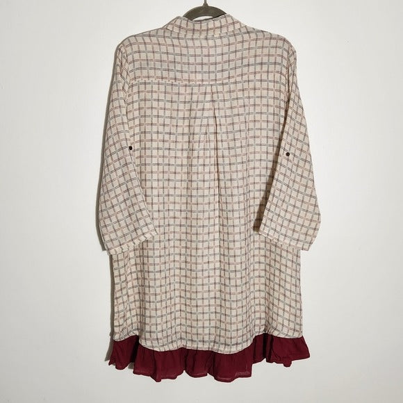 Hayden Los Angeles Beige Plaid Tunic with Ruffle Hem Size Large NWT