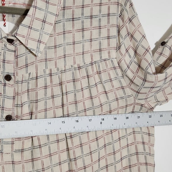 Hayden Los Angeles Beige Plaid Tunic with Ruffle Hem Size Large NWT
