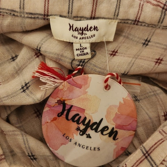 Hayden Los Angeles Beige Plaid Tunic with Ruffle Hem Size Large NWT