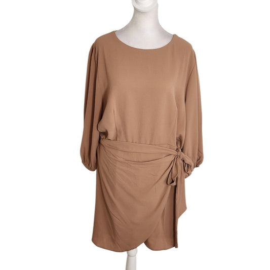 Pink Lily Brown Wrap Look Mini Dress Size XL Wedding Guest Dress