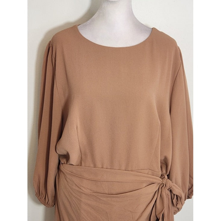 Pink Lily Brown Wrap Look Mini Dress Size XL Wedding Guest Dress