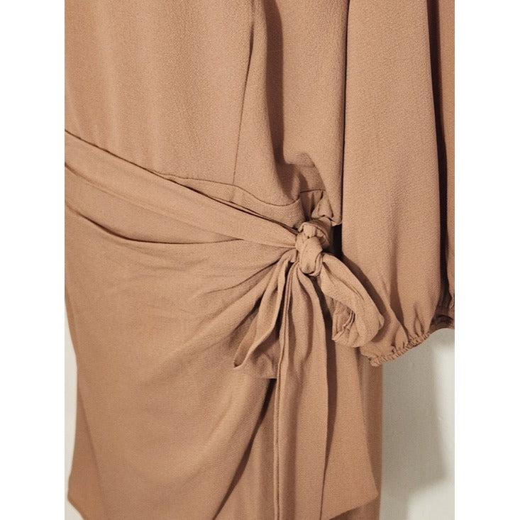 Pink Lily Brown Wrap Look Mini Dress Size XL Wedding Guest Dress