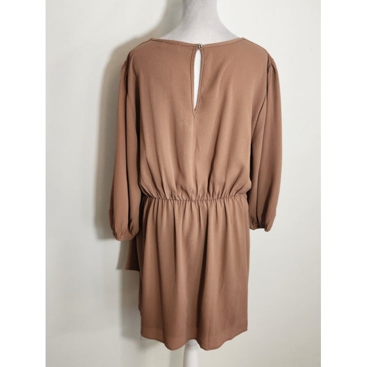 Pink Lily Brown Wrap Look Mini Dress Size XL Wedding Guest Dress