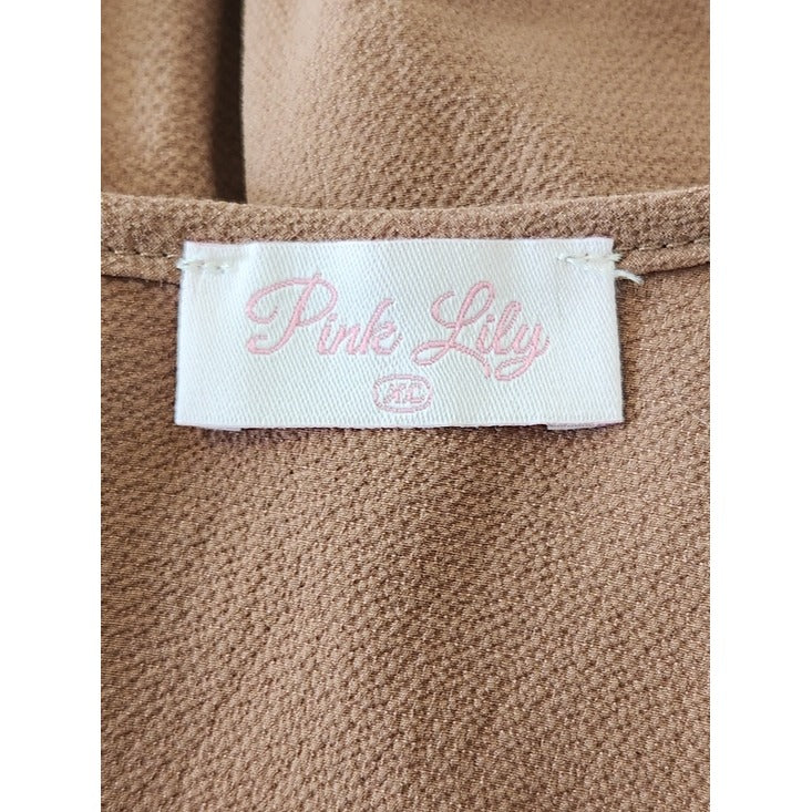 Pink Lily Brown Wrap Look Mini Dress Size XL Wedding Guest Dress