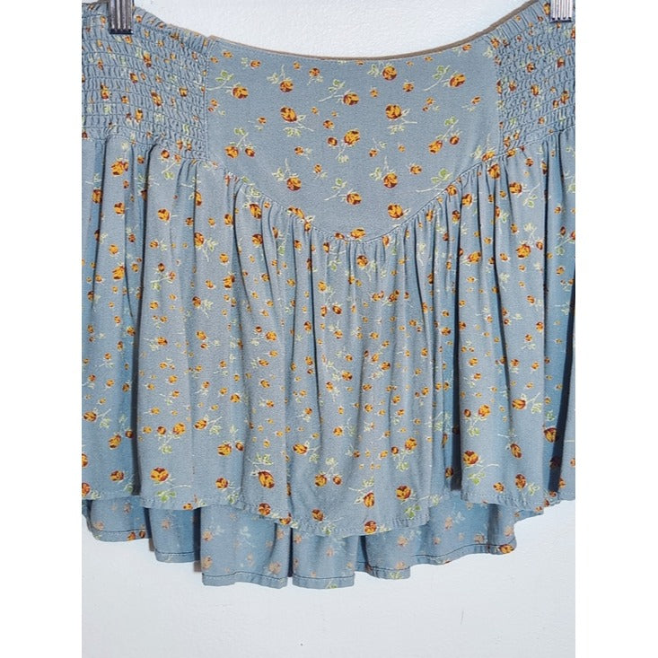 Urban Outfitters Light Blue Floral Print Mini Skirt Skort Size Large