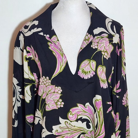 Karen Kane Black and Pink Floral Print Blouse Size Large NWT