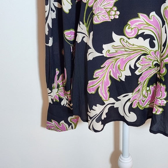 Karen Kane Black and Pink Floral Print Blouse Size Large NWT