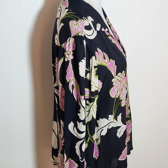 Karen Kane Black and Pink Floral Print Blouse Size Large NWT