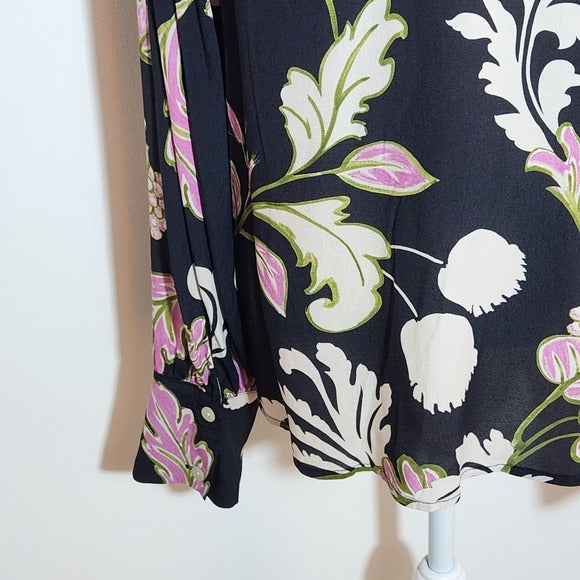 Karen Kane Black and Pink Floral Print Blouse Size Large NWT