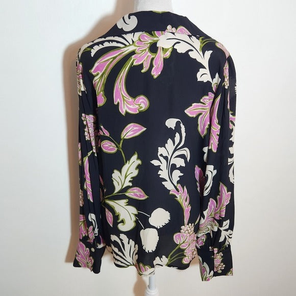 Karen Kane Black and Pink Floral Print Blouse Size Large NWT