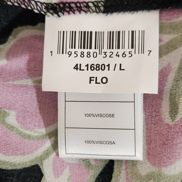 Karen Kane Black and Pink Floral Print Blouse Size Large NWT
