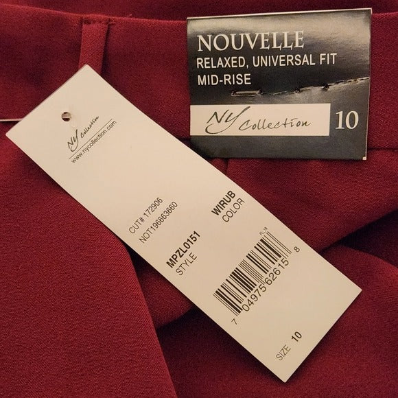 NY Collection Wine Nouvelle Ankle Pants Size 10 NWT
