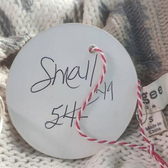 Umgee Cream and Gray Distressed Oversized Leopard Print Sweater Size Small New