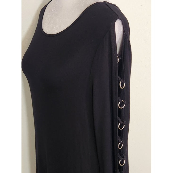 Cable & Gauge Black Cutout Long Sleeve Knit Mini Dress Size Medium NWT