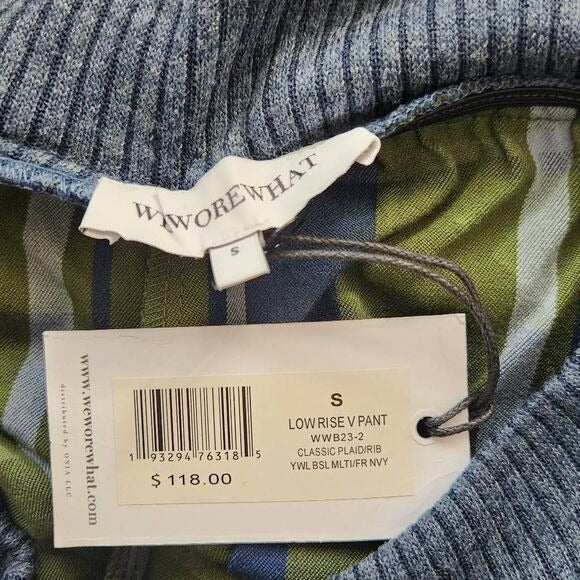 WeWoreWhat Green and Navy Plaid Pant Size Small Low Rise Plaid Knit PantsNew