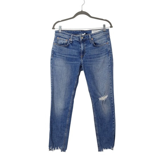 Rag & Bone Light Wash Low-Rise Slim Boyfriend Distressed Cropped Jeans Size 28
