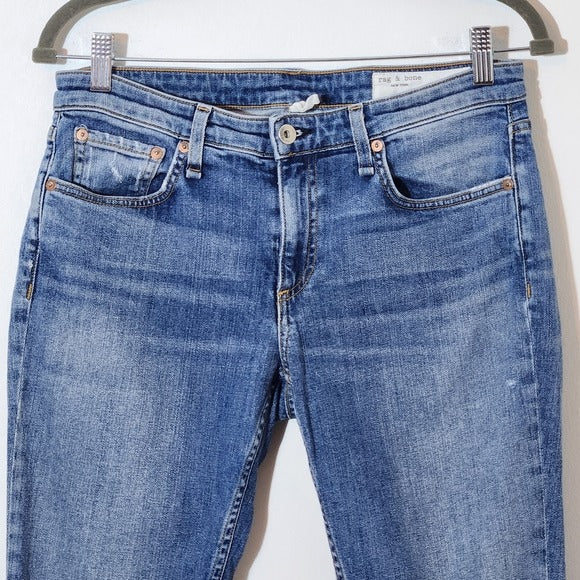 Rag & Bone Light Wash Low-Rise Slim Boyfriend Distressed Cropped Jeans Size 28