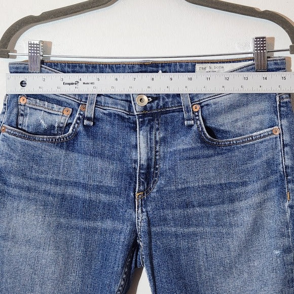 Rag & Bone Light Wash Low-Rise Slim Boyfriend Distressed Cropped Jeans Size 28