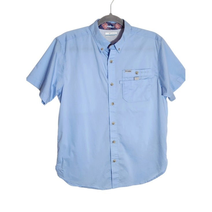 Columbia PFG Light Blue Short Sleeve Button Down Shirt Size Small
