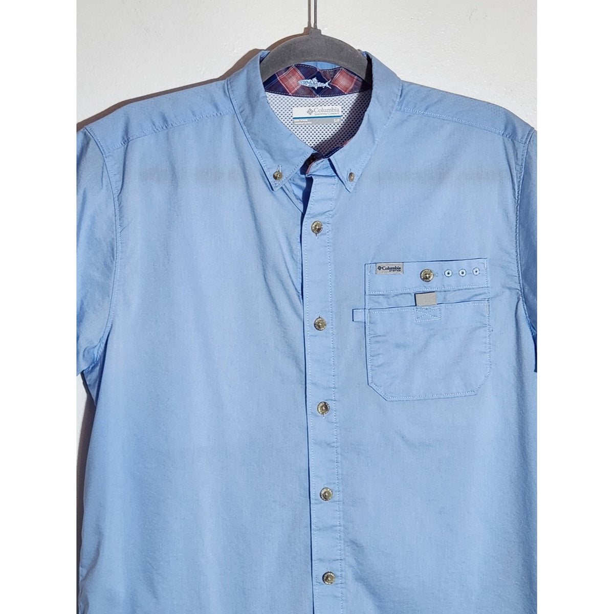 Columbia PFG Light Blue Short Sleeve Button Down Shirt Size Small