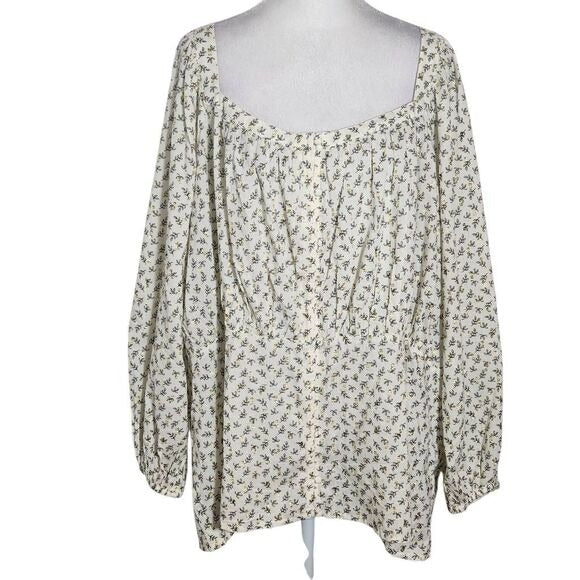 Old Navy Cream and Black Floral Button Down Top with Full Sleeves Size 4X New