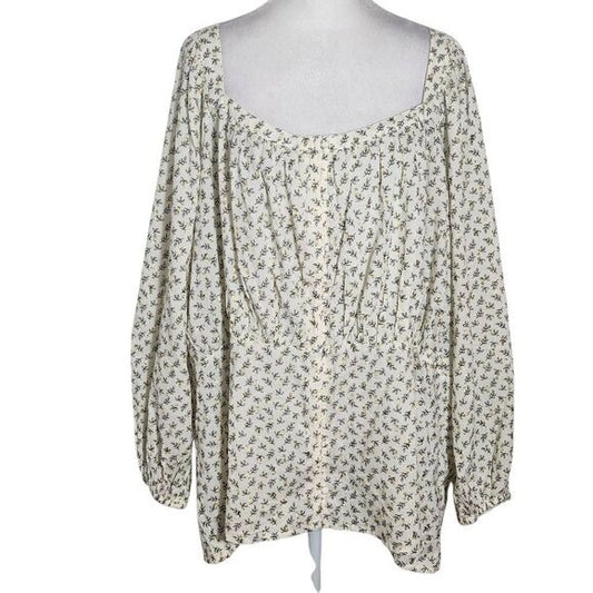 Old Navy Cream and Black Floral Button Down Top with Full Sleeves Size 4X New