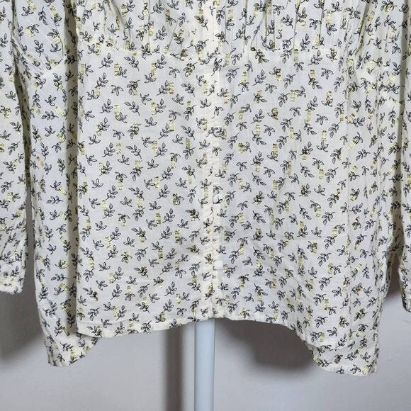 Old Navy Cream and Black Floral Button Down Top with Full Sleeves Size 4X New