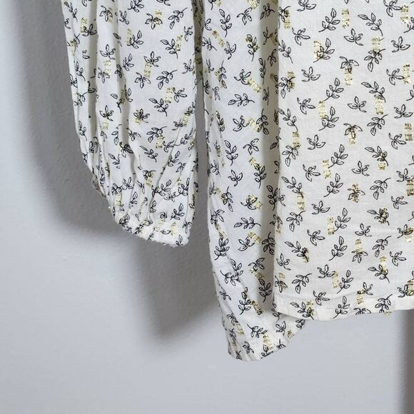 Old Navy Cream and Black Floral Button Down Top with Full Sleeves Size 4X New