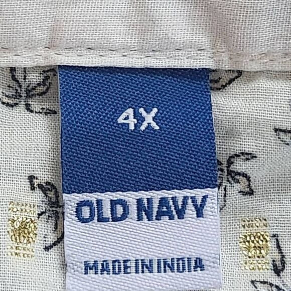 Old Navy Cream and Black Floral Button Down Top with Full Sleeves Size 4X New