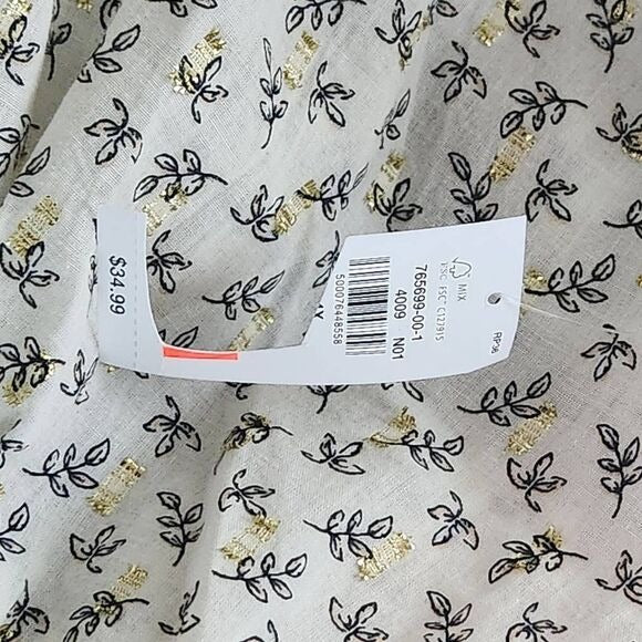 Old Navy Cream and Black Floral Button Down Top with Full Sleeves Size 4X New