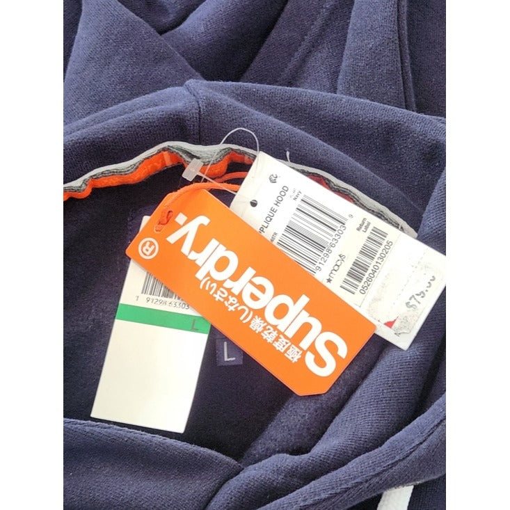 Superdry Navy and Orange Pullover Sweatshirt Hoodie Size Large NWT