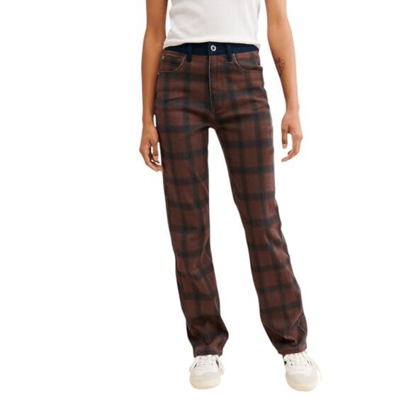 WeWoreWhat Women's Navy and Brown Plaid Jeans Size 27, New