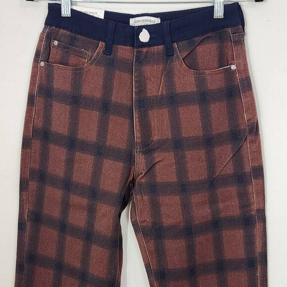 WeWoreWhat Women's Navy and Brown Plaid Jeans Size 27, New
