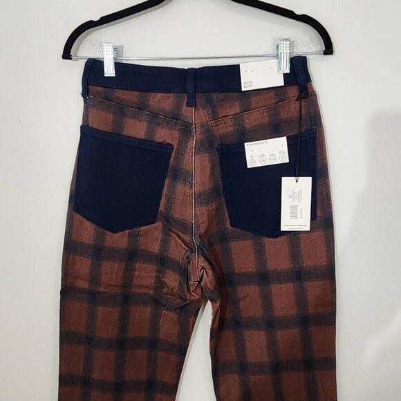 WeWoreWhat Women's Navy and Brown Plaid Jeans Size 27, New