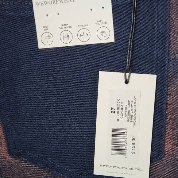 WeWoreWhat Women's Navy and Brown Plaid Jeans Size 27, New