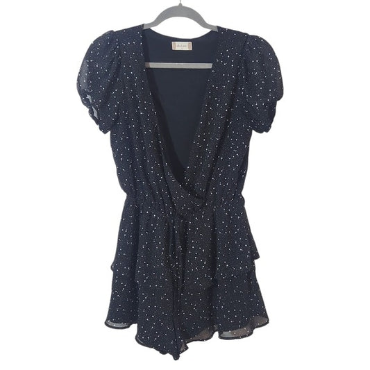 Altar’d State Black Floral Romper with White Accents Size Small