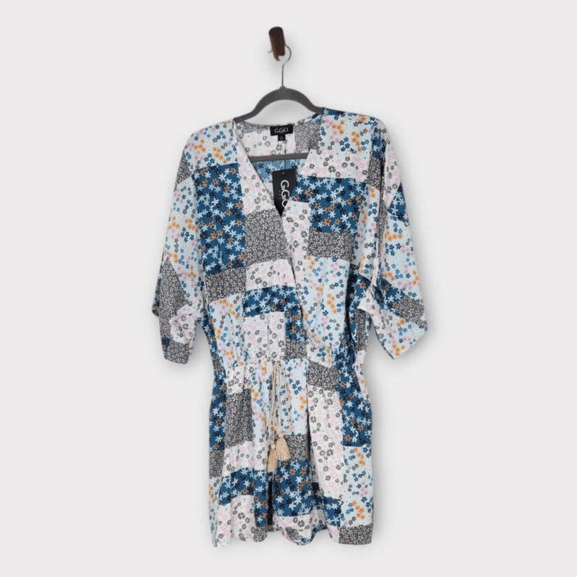 GiGio Blue and Pink Patchwork Boho Short Romper NWT Size Small GiGio Boho Romper