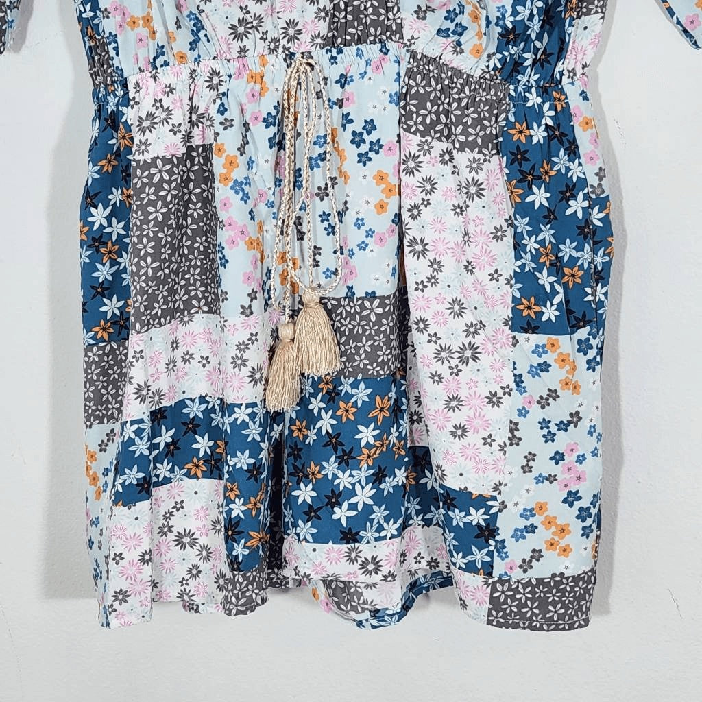 GiGio Blue and Pink Patchwork Boho Short Romper NWT Size Small GiGio Boho Romper