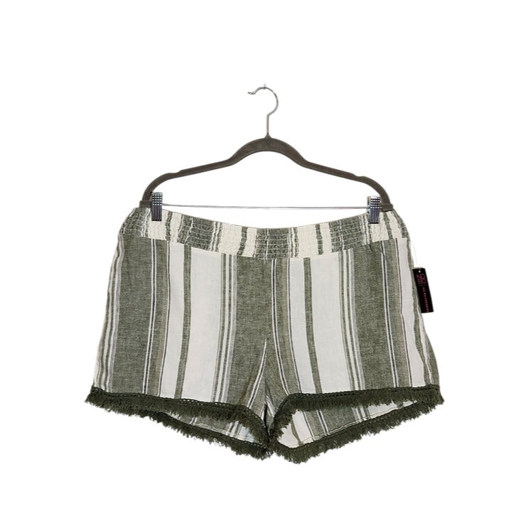 No Boundaries Green and White Stripe Fringe Hem Shorts Size XL NWT