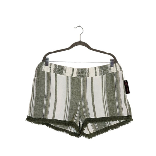 No Boundaries Green and White Stripe Fringe Hem Shorts Size XL NWT
