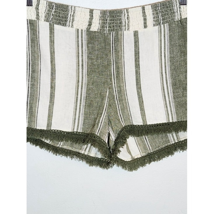 No Boundaries Green and White Stripe Fringe Hem Shorts Size XL NWT