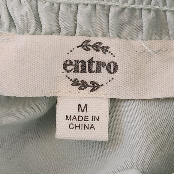 Entro Mint Green Blouse with Floral Puffy Sleeves Size Medium