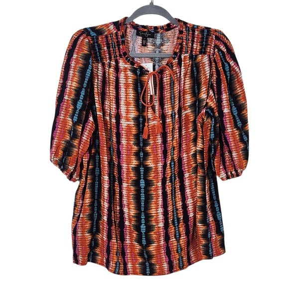 Jessica Simpson Blue and Orange Peasant Blouse with Puffy Sleeves NWT Size 1X