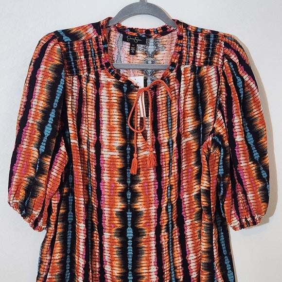 Jessica Simpson Blue and Orange Peasant Blouse with Puffy Sleeves NWT Size 1X
