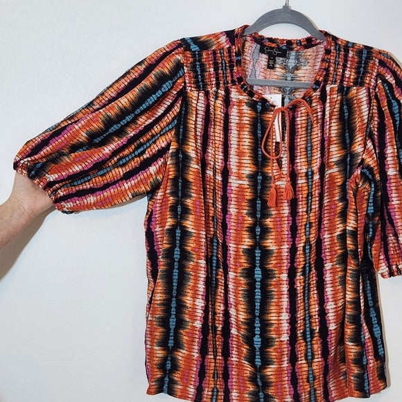 Jessica Simpson Blue and Orange Peasant Blouse with Puffy Sleeves NWT Size 1X
