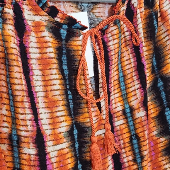 Jessica Simpson Blue and Orange Peasant Blouse with Puffy Sleeves NWT Size 1X