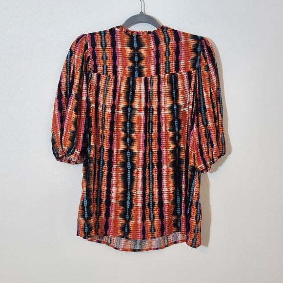 Jessica Simpson Blue and Orange Peasant Blouse with Puffy Sleeves NWT Size 1X