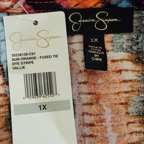 Jessica Simpson Blue and Orange Peasant Blouse with Puffy Sleeves NWT Size 1X