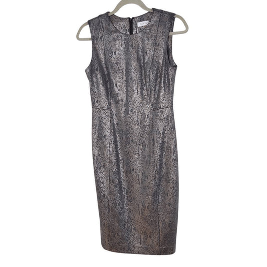 Calvin Klein Silver Snakeskin Sleeveless Sheath Dress Size 2 Wedding Guest Dress